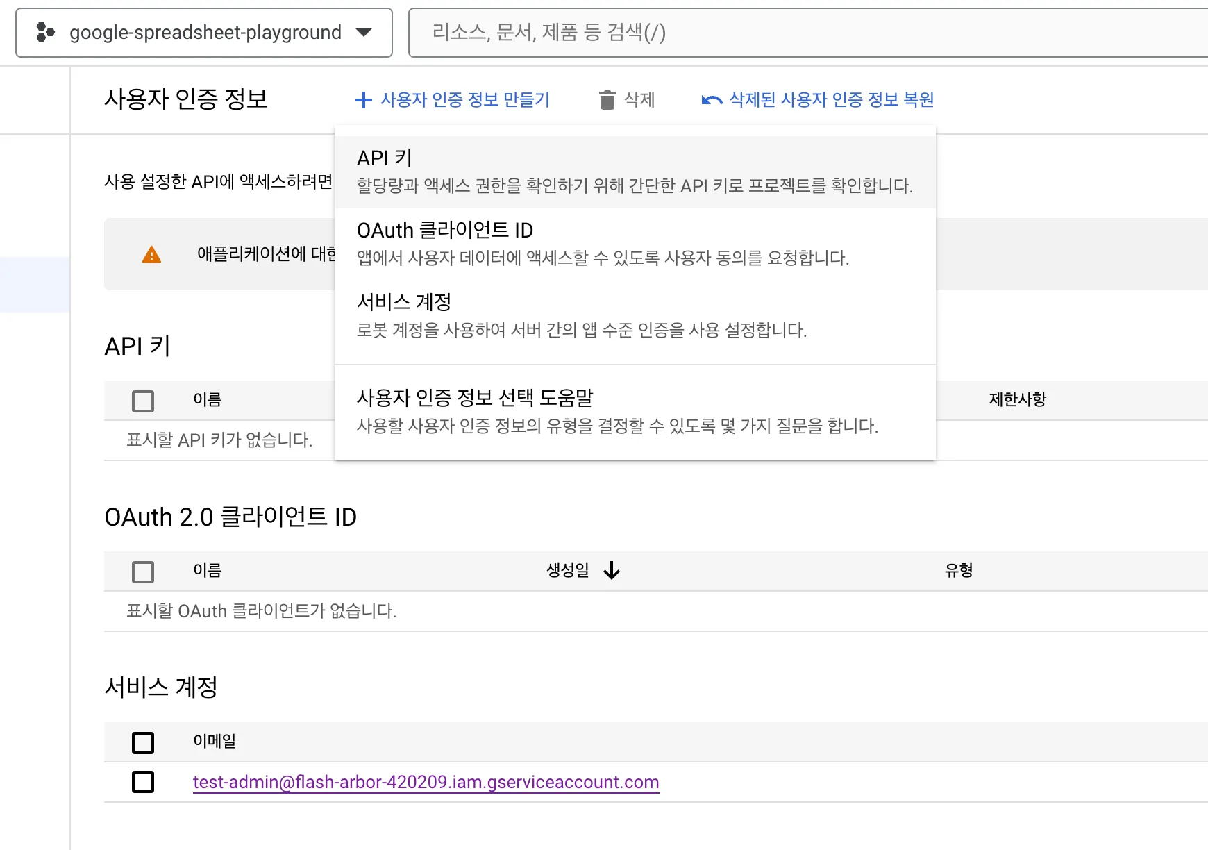 API 키 생성 과정 1